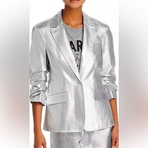 NWT cinq a sept Khloe Foiled Blazer size 6 Silver